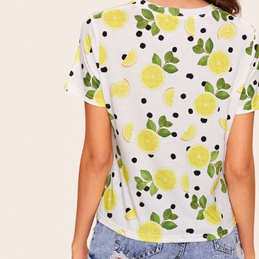 Casual Polka Dot & Lemon Slice Tee Shirt - Picture 2 of 3